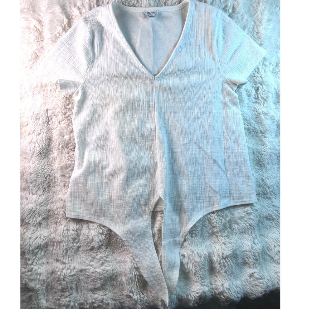 J.Crew White Textured V-Neck Tie Front Short Sleeve Top Womens Size S A11